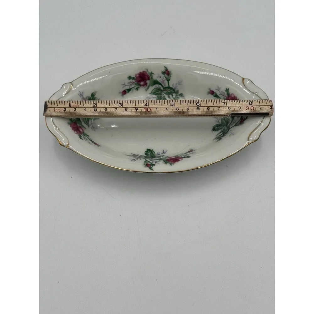 Porcelain Small Oblong Dish Rose Pattern Made in Japan